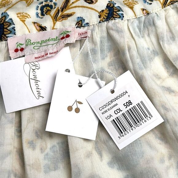 NWT BONPOINT Teen Girls Eleanina Ivory Cotton Floral Dress Back Buttons Down 10A - Picture 12 of 15